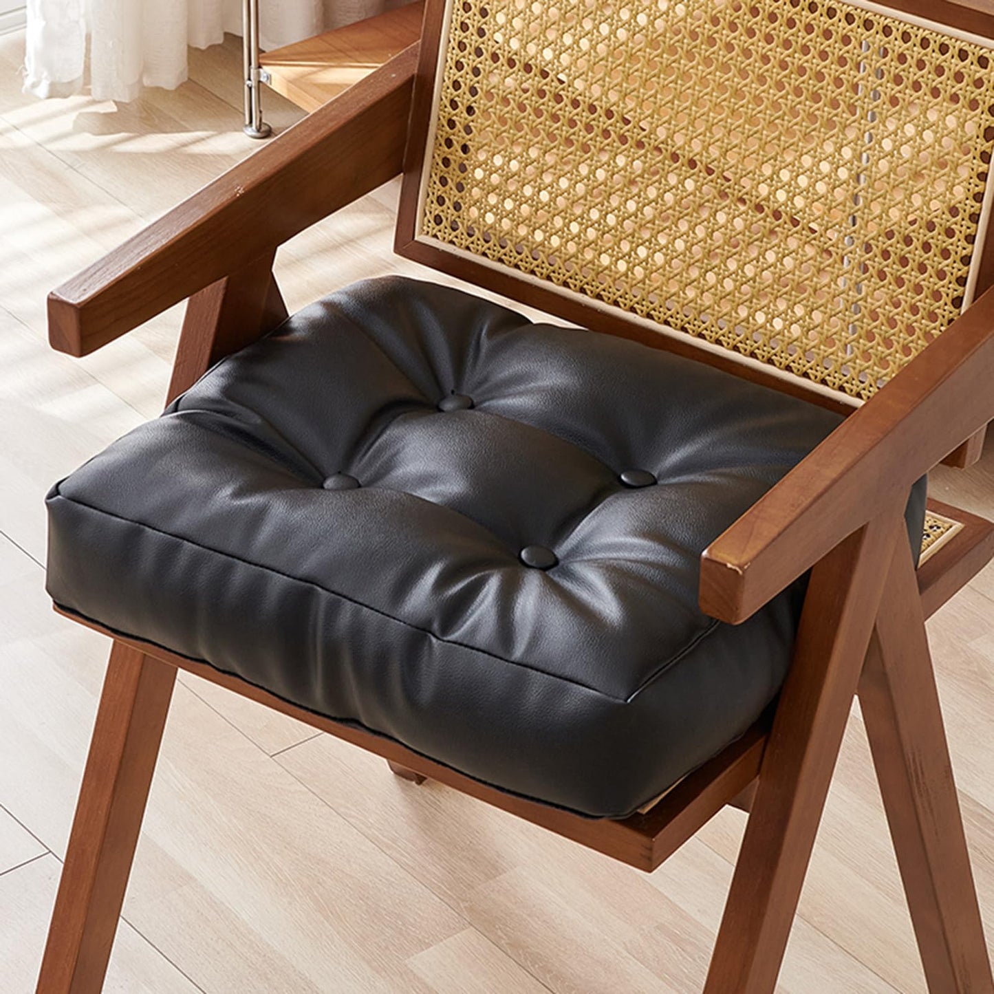 OYTJKL Dual Sided Bench Cushion - Waterproof Faux Leather & Plush Velvet Reversible Seat Pad (16"/18"), Non-Slip Chair Cushion with Handle (6 Colors) (Black, 18x18x3 Inch (Pack of 1))