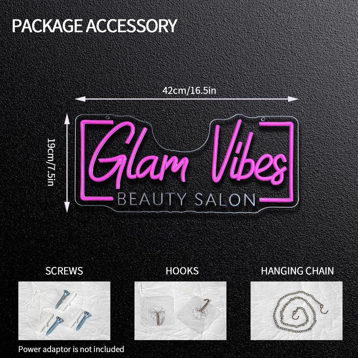 Runalosa Glam Vibes Beauty Salon Neon Sign for Business Dimmable Pink Girl Neon Light Sign Letters Led Signs for Wall Decor Spa Makeup Room Shop Plaque Lash Nail Studio Decoration 16.5" x 7.5"