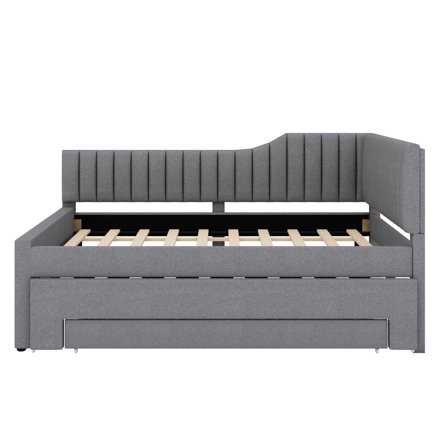 YunNianYang Twin Size Upholstered Daybed with Trundle and Three Drawers (Gray, Full)