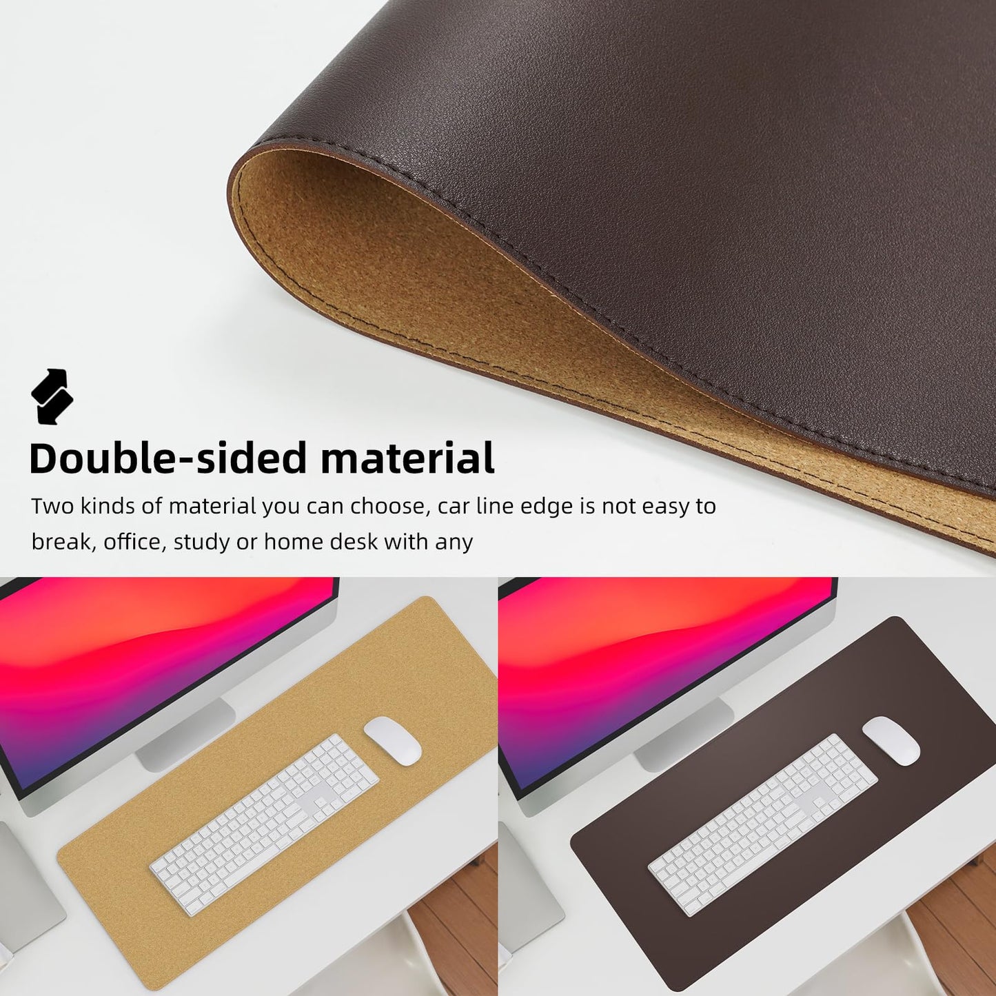 AFIING Leather Desk Pad Protector, Large Desk Mat with Natural Cork & PU Leather, Mouse Pad, Non-Slip, Waterproof Desk Writing Pad for Office and Home (Coffee)