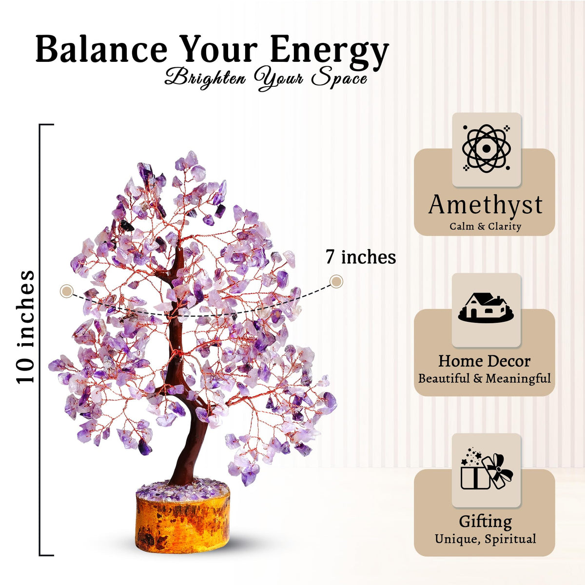 YATSKIA Amethyst Crystal Tree of Life | Healing Quartz Tree | Boho Room Decor | Meditation Decor | Gifts for Women Who Have Everything | Birthday Gifts | 10 Inch