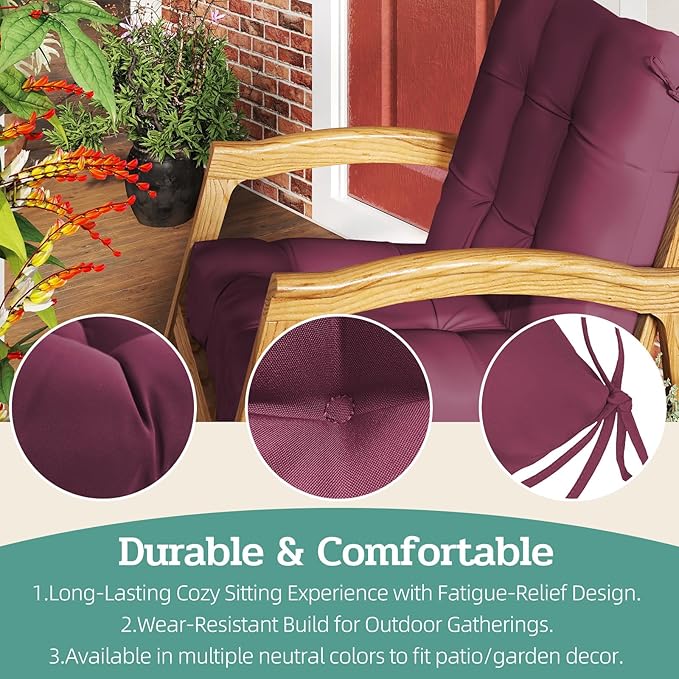 Outdoor Chair Cushions Set of 2, High Back Soft Seat Pad