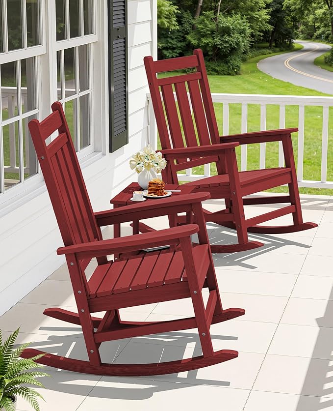 KINGYES Oversized Outdoor Rocking Chair Set of 4, All-Weather Patio Rocking