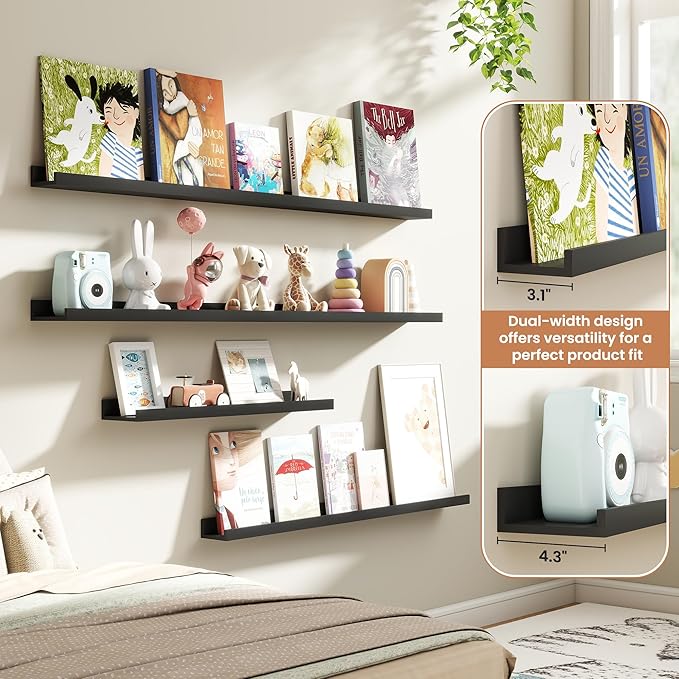 Fun Memories Picture Ledge Shelves Set of 4, 24 Inch Rustic Wall Mounted