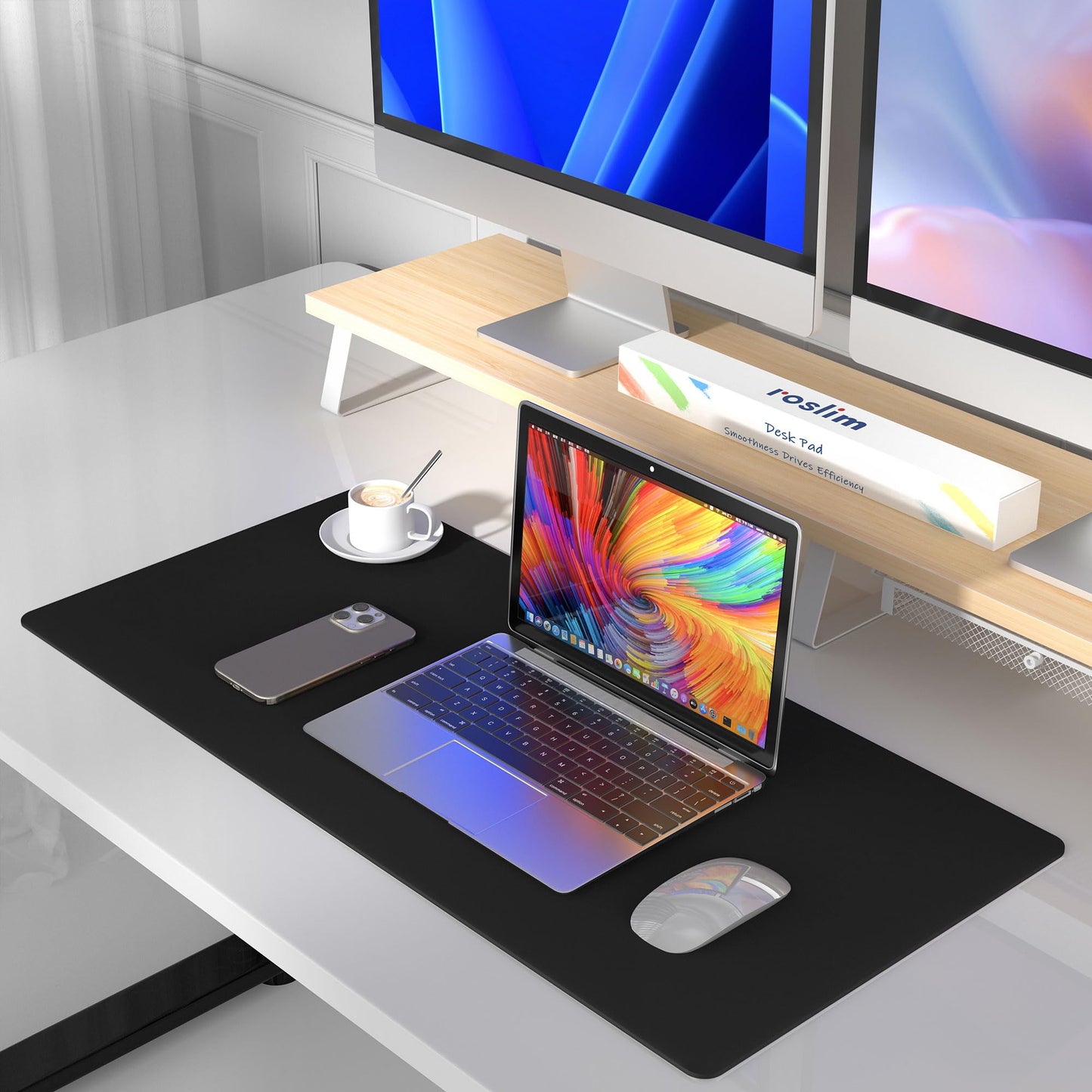 Leather Desk Pad Protector, Mouse Pad, Non-Slip Computer Mat for Desk, PU Leather Office Desk Mat for Home Office, Waterproof Laptop Desk Blotter Pad for Keyboard and Mouse, Black (13.7''X23.6'')