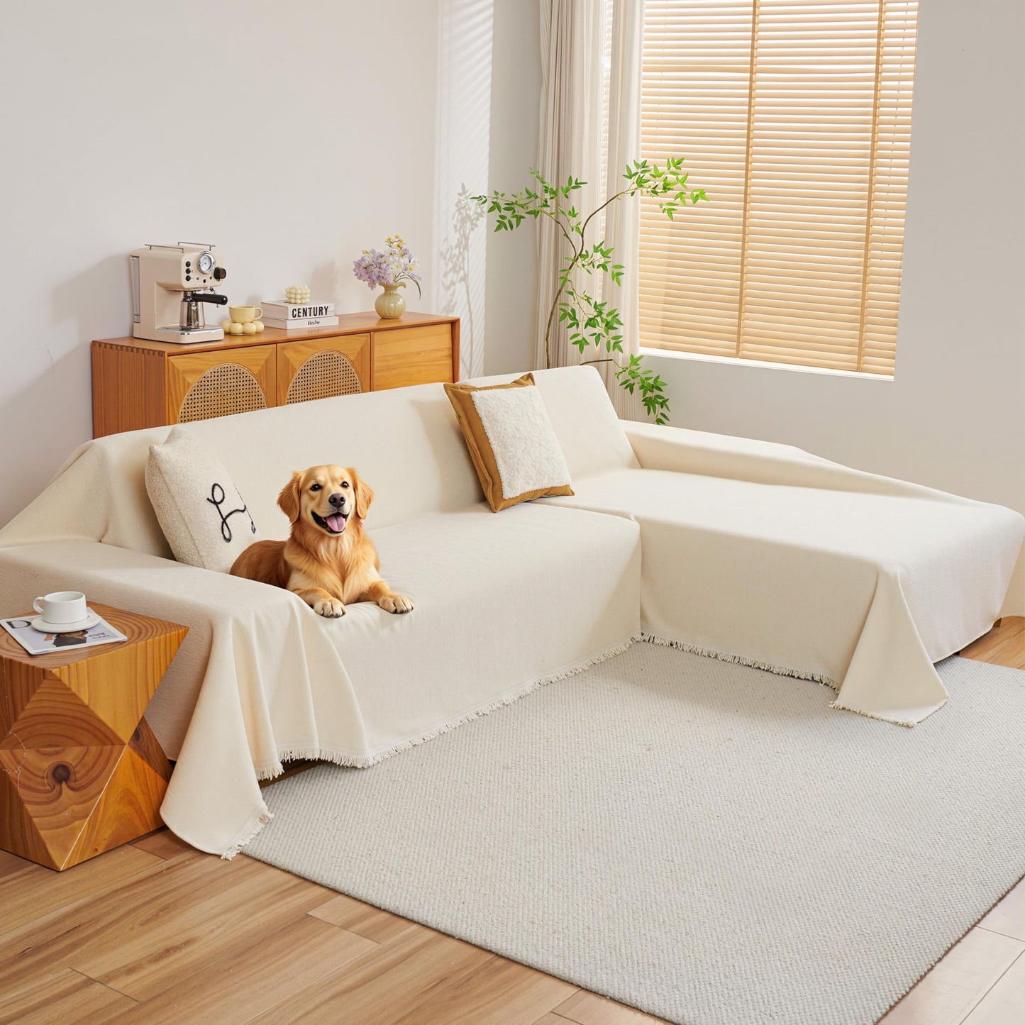 Couch Cover for Sectional Sofa, 2 PCS Sectional Couch Covers for L Shape Sofa Cover, Furniture Blanket for Pets, L Shaped Couch Cover, Sofa Slipcover for 3-4 Cushion Couch (71"x118"+91"x134", Beige)