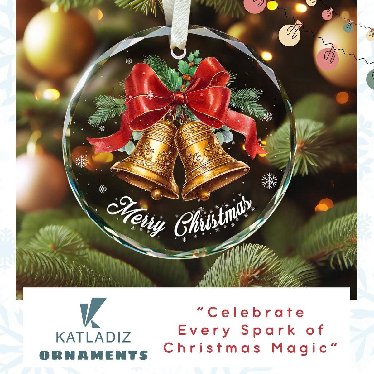 KATLADIZ Bell Ornaments for Christmas Tree - Bell Ornaments - Holiday Bells Gifts for Women, Men, Lovers - Gold Christmas Bells Ornament - Glass Ornament 2025