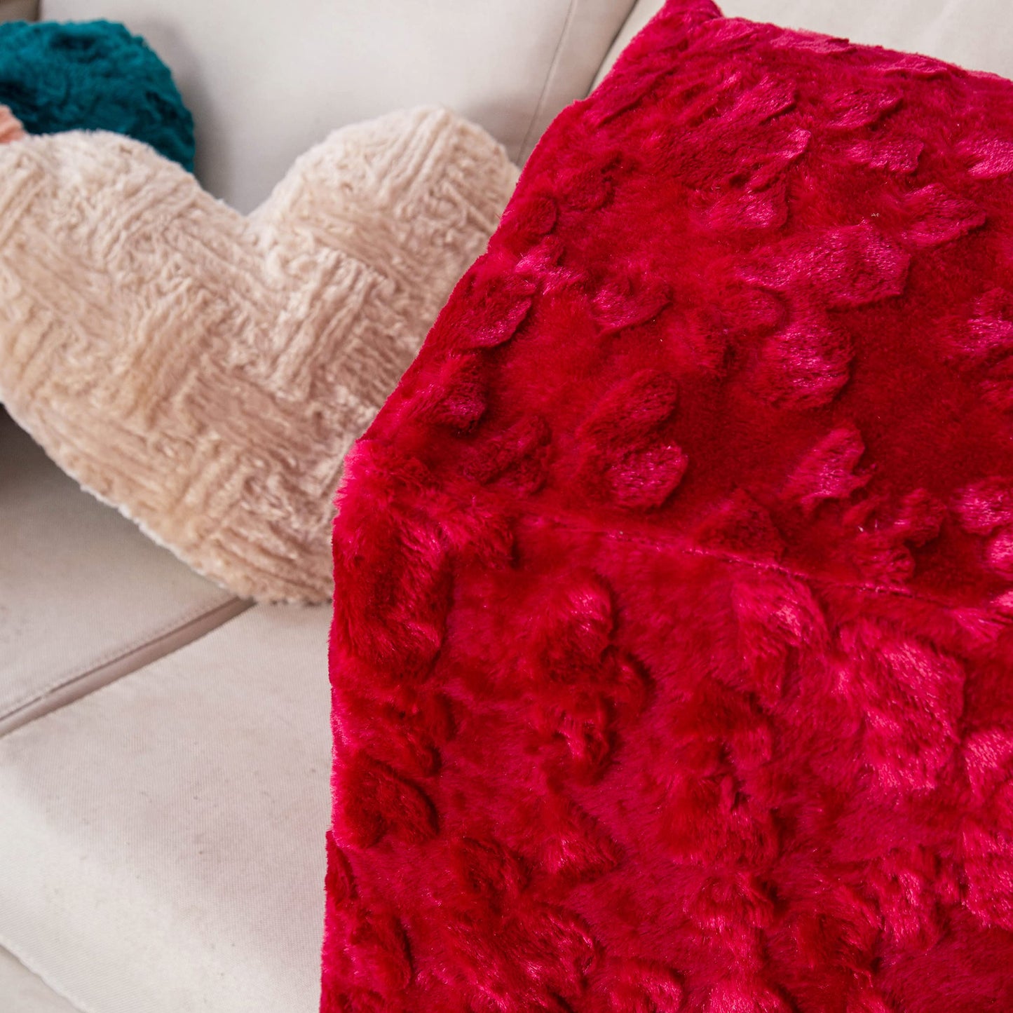 DaDa Bedding DaDalogy Ottoman Pouf Cover Red Hearts in Love Faux Fur [NO Insert] - Bean Bag Footstool Cover Romantic Cozy Soft with Zipper - 1-Piece 18" x 18" x 18"