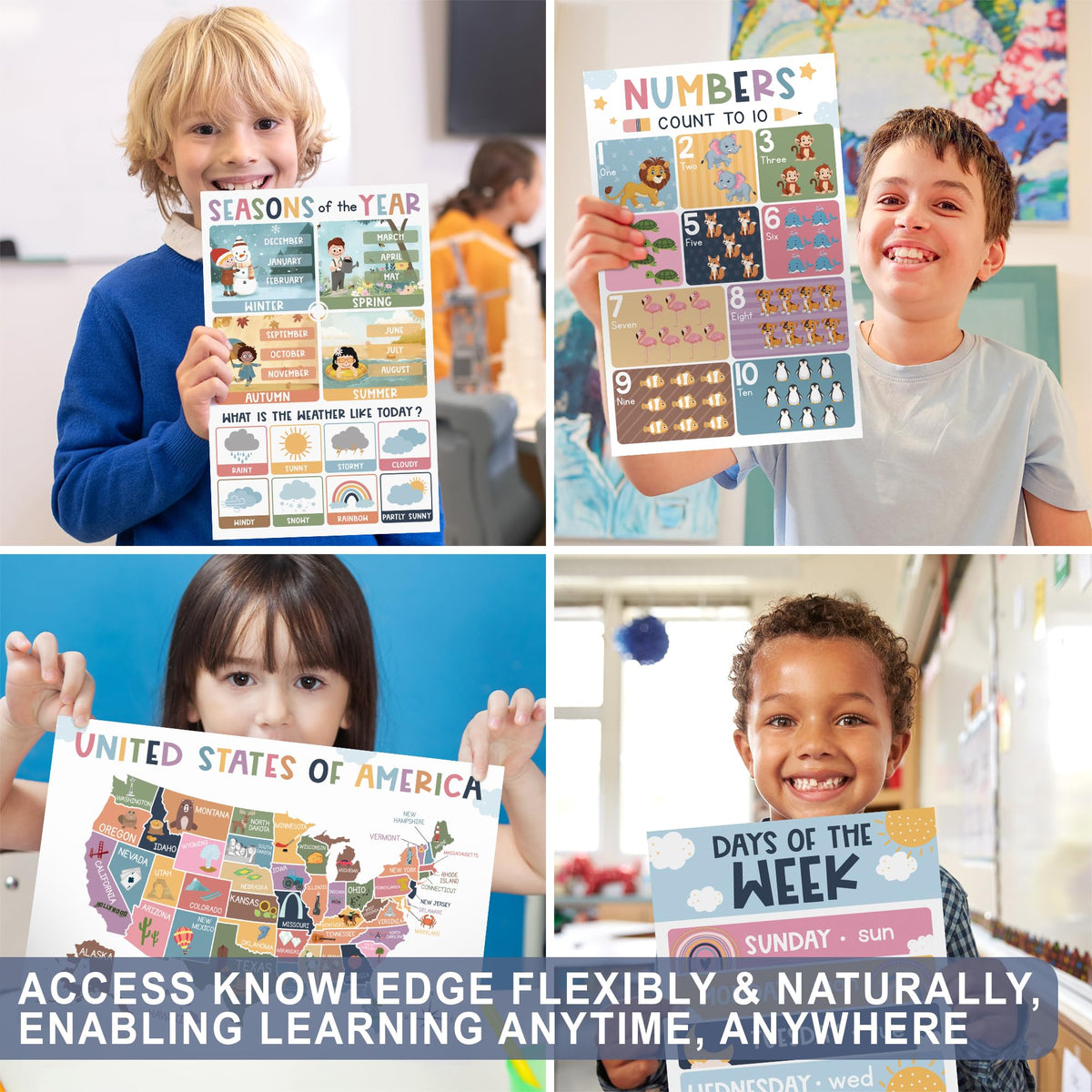KINGPRINT 16 Laminated Educational Posters For Toddlers (11"x17"), Boho Posters For Classroom, Homeschool Must Haves For Kids, Prek Learning, Preschool Classroom Supplies, Kindergarten Decor