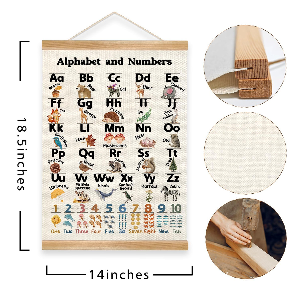 Alphabet and Numbers Educational Poster for Classroom Decor,Educational Wall Art Decor for Toddlers 1-6,Toddler Learning Poster for Ages 3-5 for Nursery Playroom,Classroom Must Haves 14x18.5Inch(1, Beige)