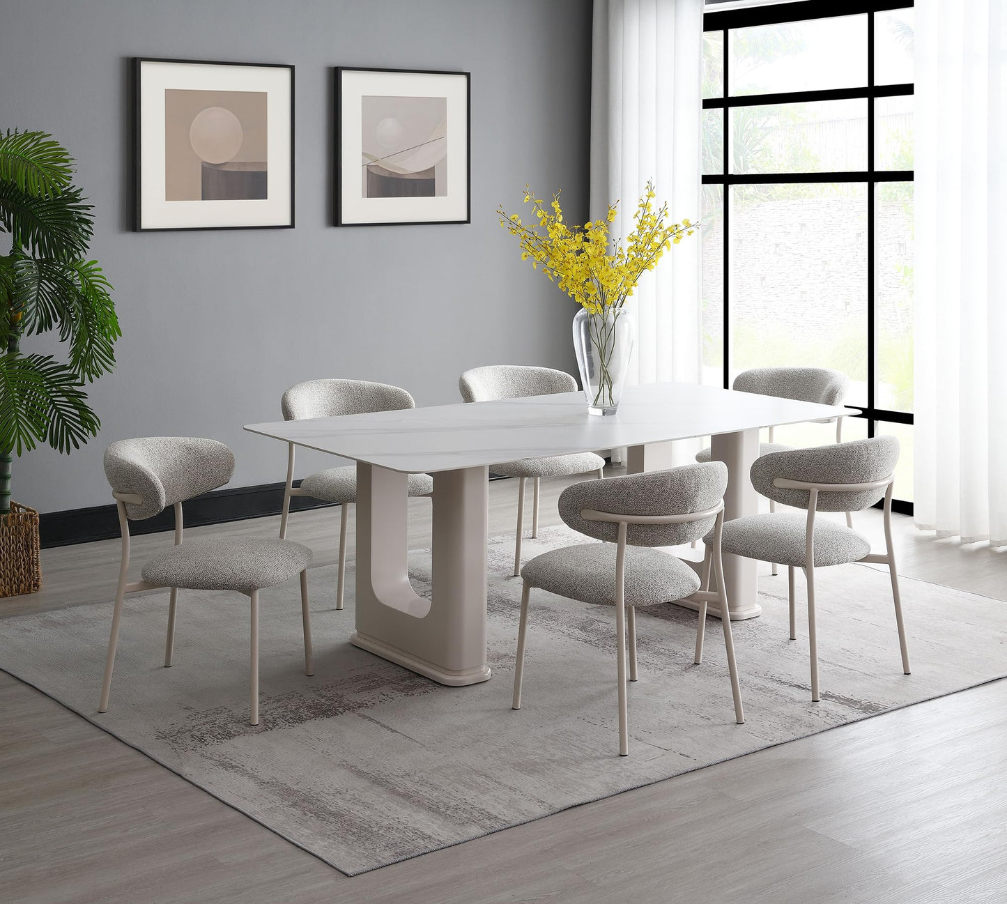 Acme Kalam 20" Metal and Fabric Dining Side Chair in Gray and Beige (Set of 2)