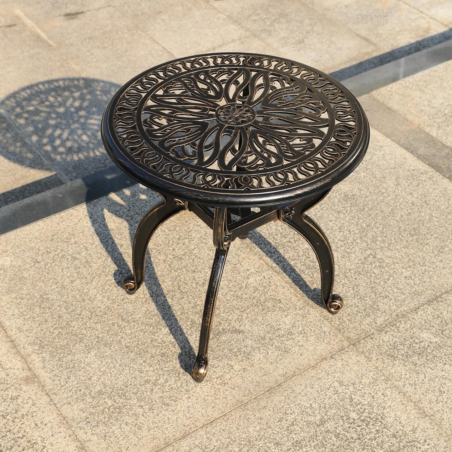 GXOUTAL Cast Aluminum Outdoor Side Table, All Weather Round Small Coffee Table for Patio,Park,Lawn,Yard (18.5" Bronze)
