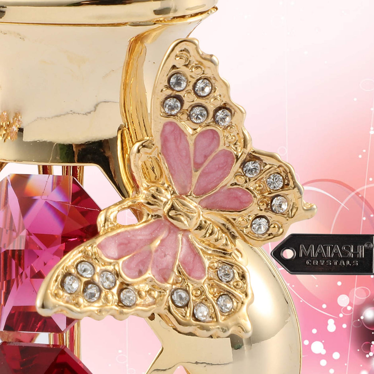 Matashi Crystal Studded 24K Gold Plated Tulip Bouquet in Butterfly Vase – Unique Crystal Flower Figurine for Women, Anniversary, Birthday, and Home Decor Centerpiece