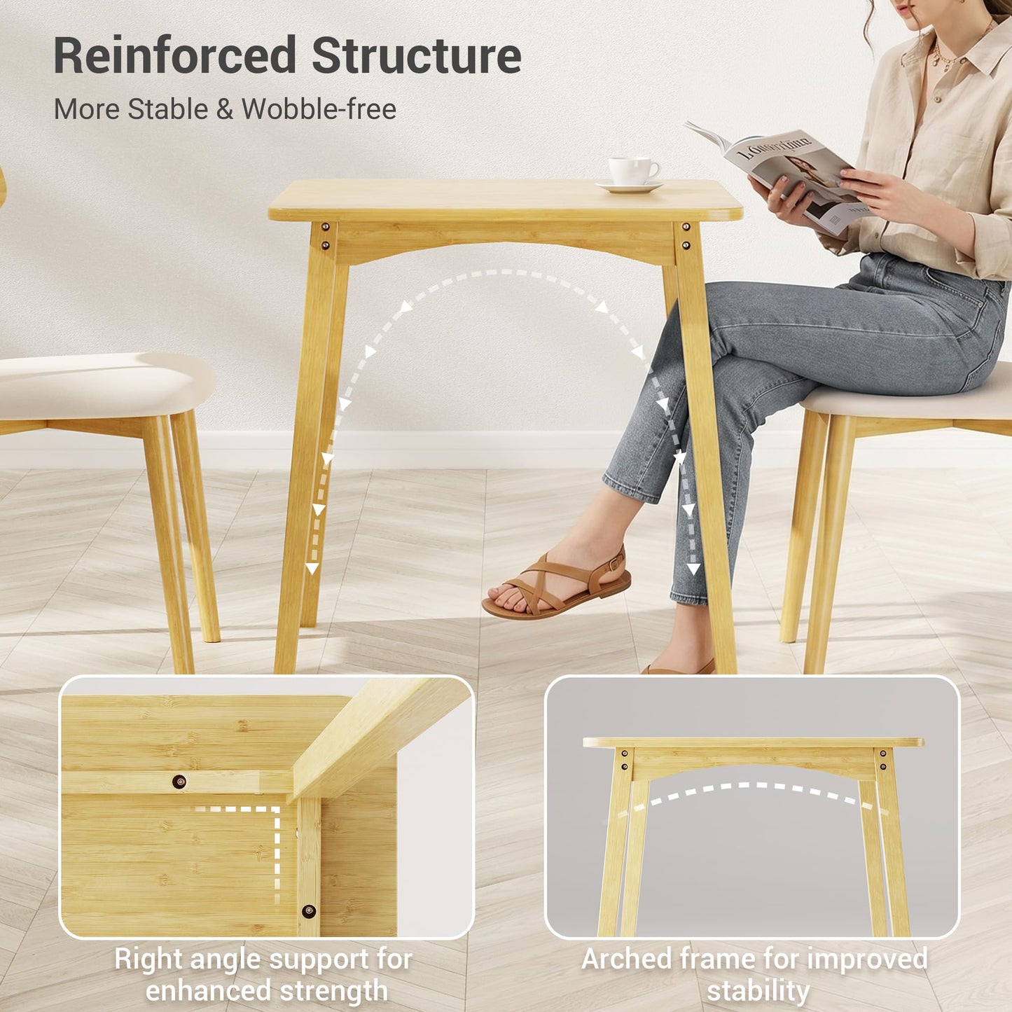 SANLUCE Bamboo Dining Table, Small Kitchen Table for 2, 27.6" Square Dining Tables for Small Space, Easy Assembly, Dinner Table for Dining Room, Living Room, Kitchen, Office(Natural)