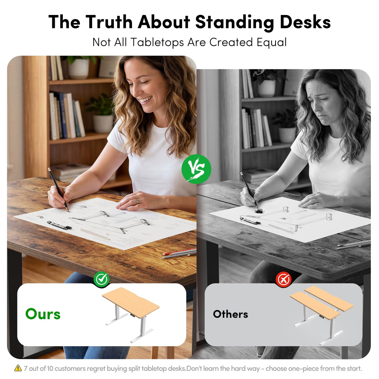 FEZIBO One-Piece Standing Desk, 40"x24" Seamless Tabletop Electric Height Adjustable for Home Office, Study Rooms & Multi-Device Workstations, Rustic Brown