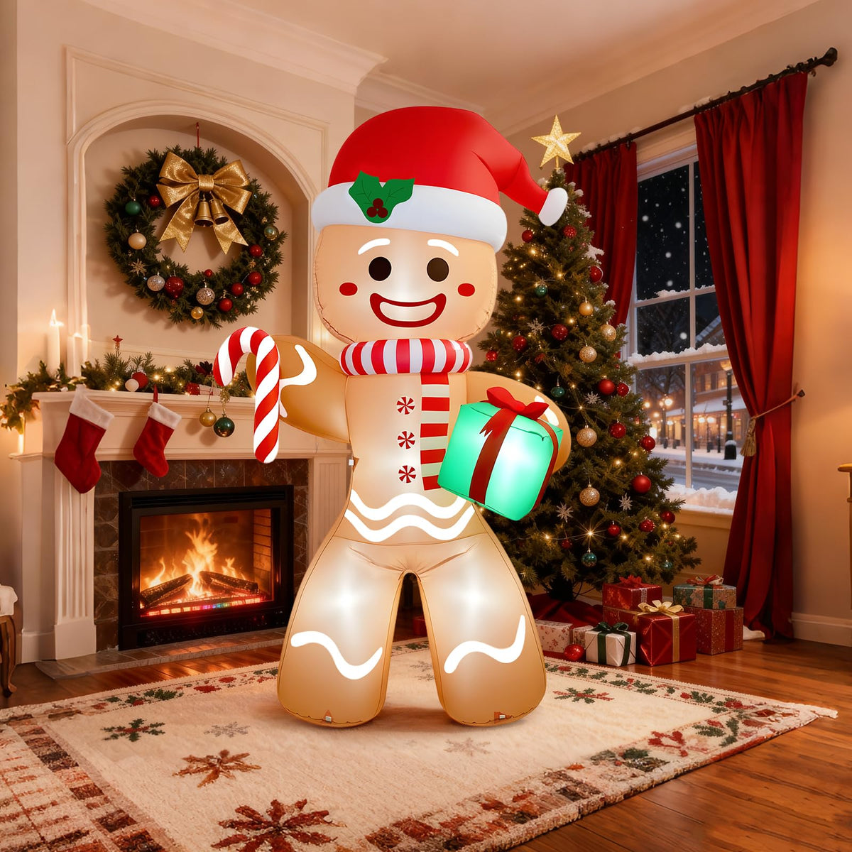 Partyotu Christmas Inflatable Gingerbread Man, Blow Up Holiday Party Decor with Build-in LED Lights, Waterproof Inflatable Christmas Decorations for Outdoor Roof Yard Lawn Garden Indoor (Brown, 8FT)