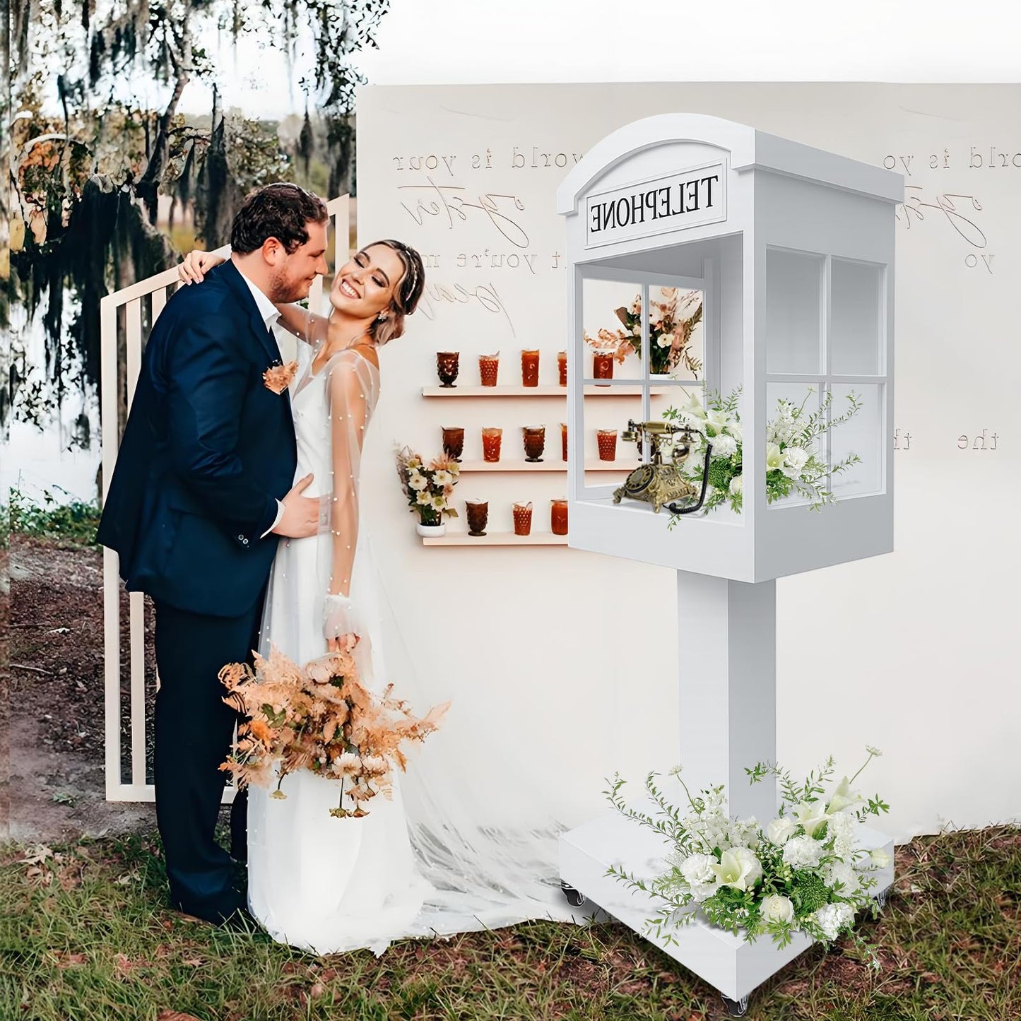 ZLPOWER Audio Guest Book Stand Phone Booth for Wedding Party Leave a Message Video Phone Wedding Decoration Telephone Booth Box Audio Guestbook Stand White Recording Table