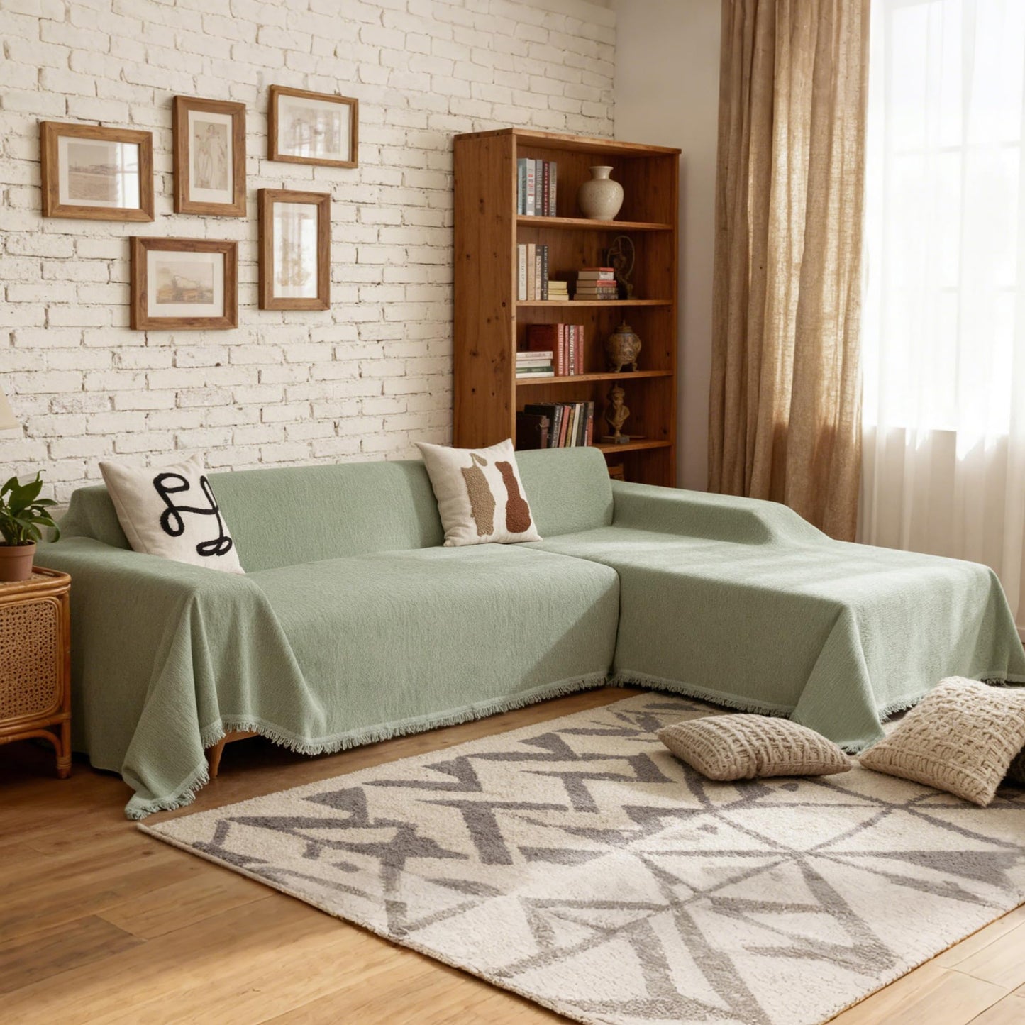 MYSKY HOME Sectional Slipcover Furniture Protector, Couch Cover for Sofa — 2 Pieces Sofa Cover for L Shape Sofa for Pet, Kid, Blanket for 3-4 Cushion Couch (71"x118"+91"x134", Sage Green)