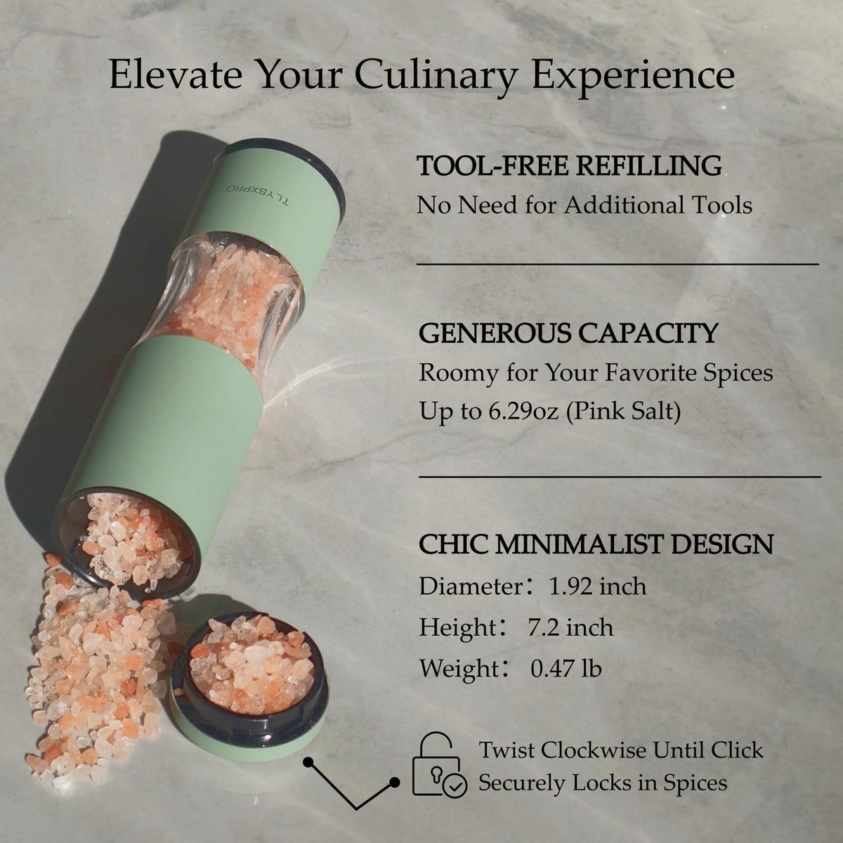Salt and Pepper Grinder Set with Adjustable Coarseness | Manual Pepper Mill Grinder with Refillable Design | Ceramic Core | Kitchen Essential (2 Packs, Blue-Grey)