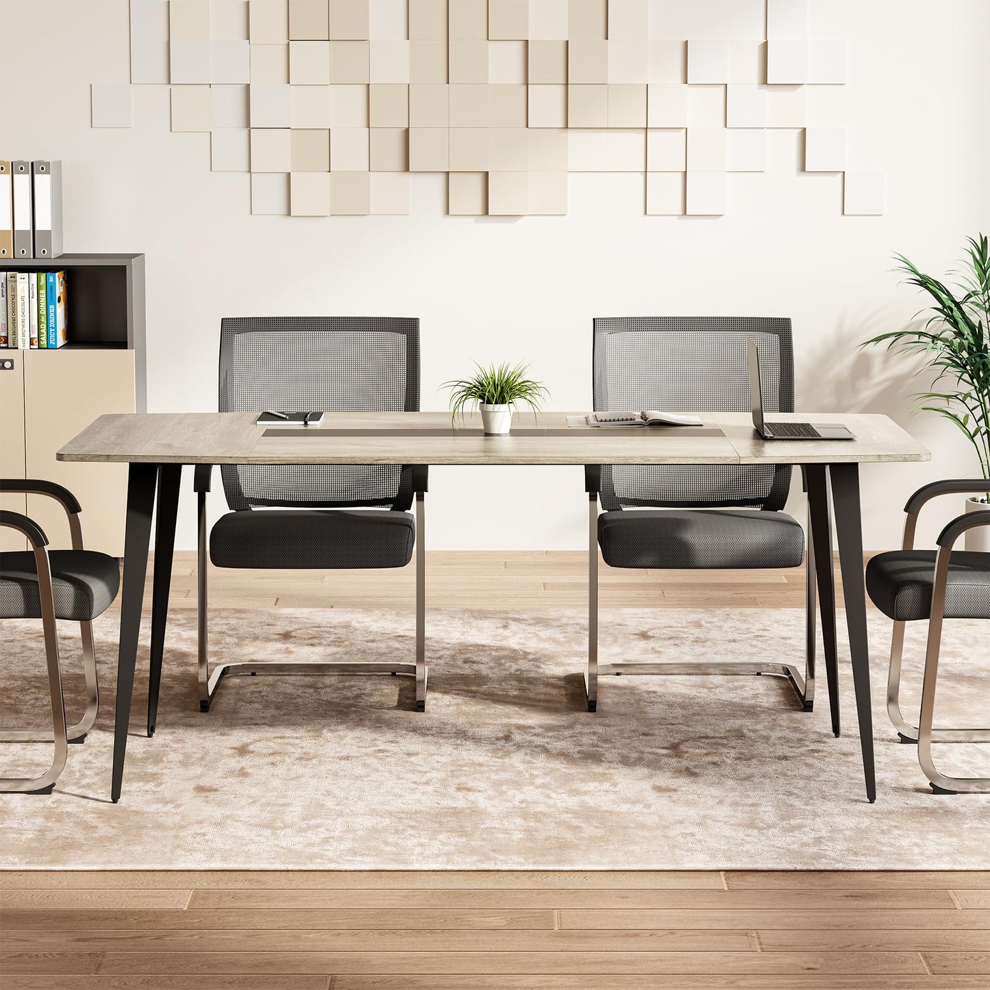 LITTLE TREE 6 FT Conference Room Table, 70.86L x 35.43W x 29.52H Inches Boat Shaped Meeting Seminar Boardroom Table. Gray
