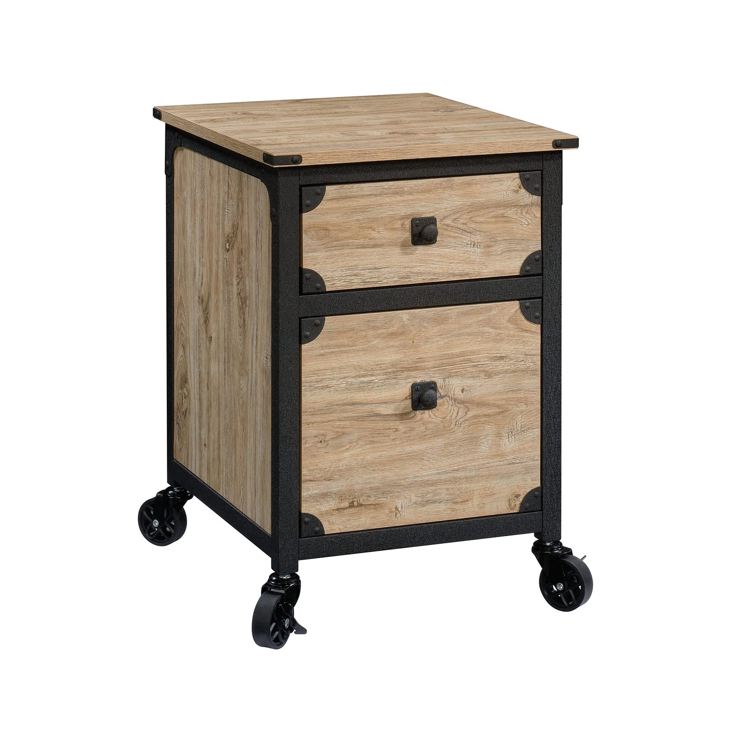 Sauder Steel River Pedestal File Cabinet, Metal Accent File Cabinet, Casters for Mobility, Industrial Style - Milled Mesquite Finish