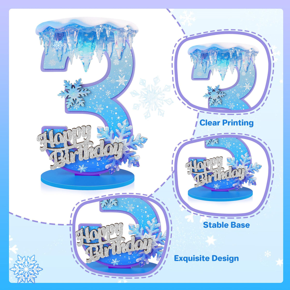 Snowflake Birthday Number Sign Centerpiece Snowflake Theme Party Decorations Winter Wooden Party Centerpieces for Table Decoration Photo Props Snowflake Birthday Decorations