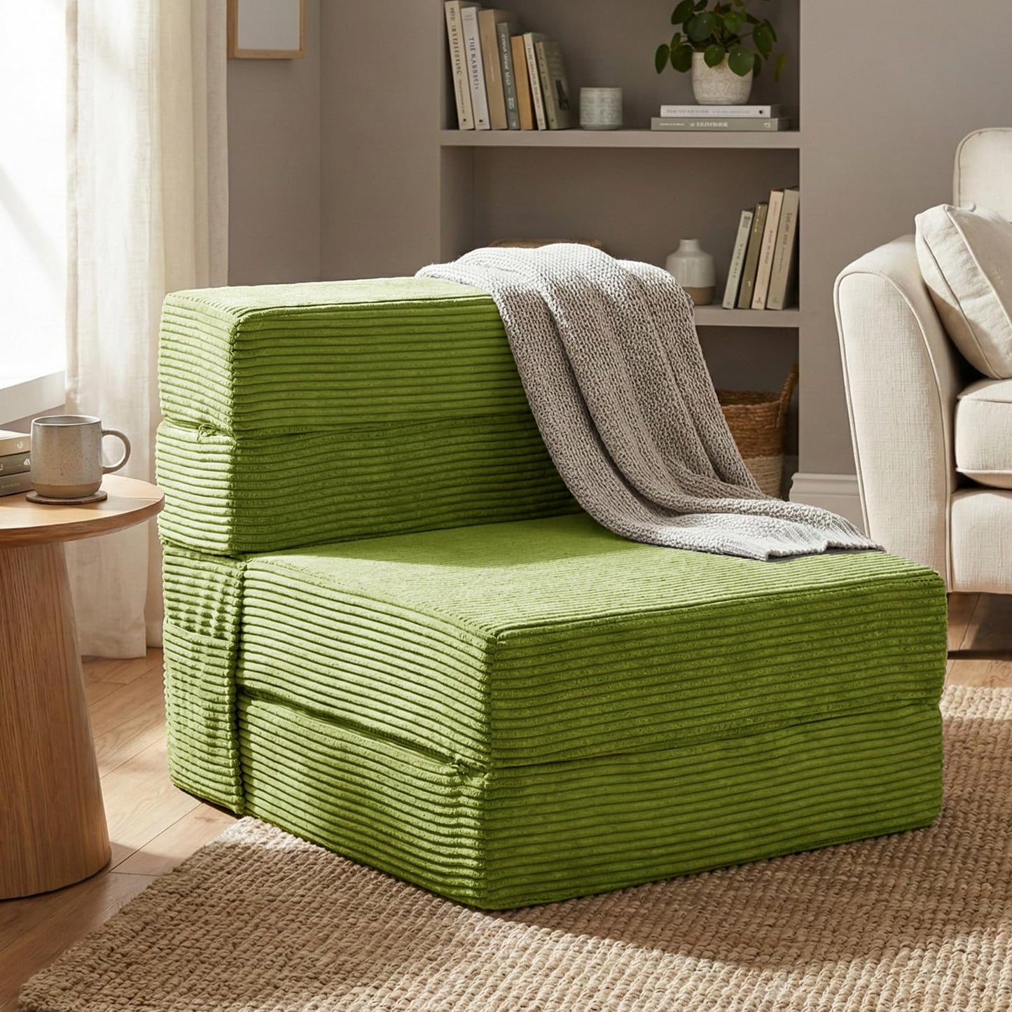 JKMAX Single Size Folding Sofa Bed - 4 in 1 Convertible Sleeper Chair - High Density Memory Foam Futon Couch - Foldable Bed for Living Room Bedroom (Green)