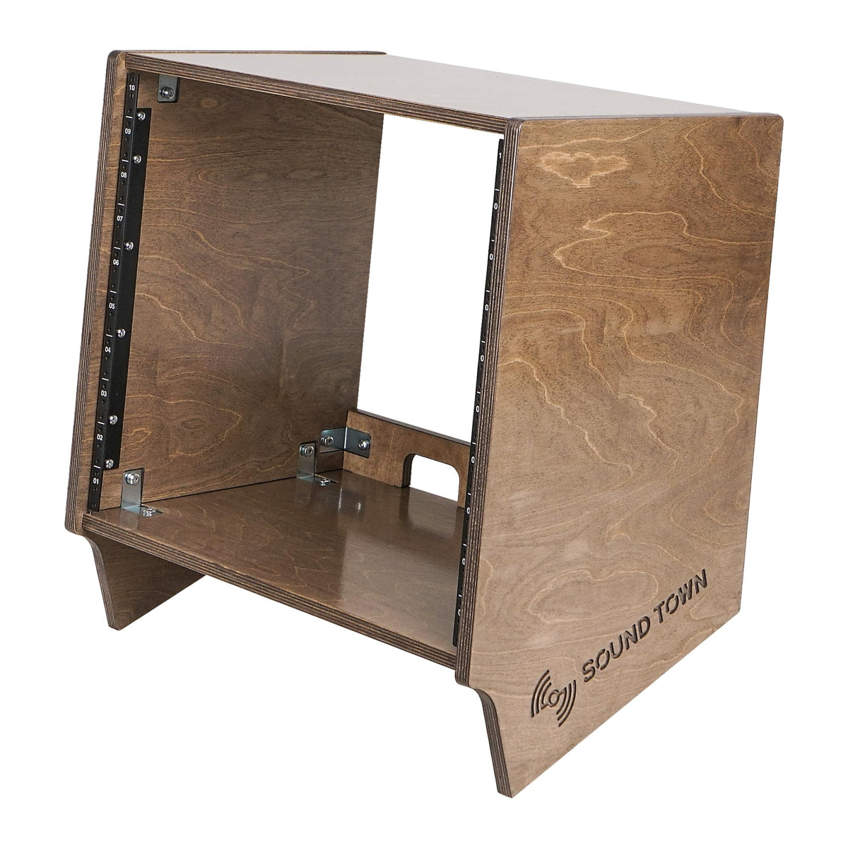 Sound Town DIY 10U Angled Desktop Turret Studio Rack with Solid Baltic Birch Plywood, Weathered Brown, Assembly Required (SDRK-10SLB)