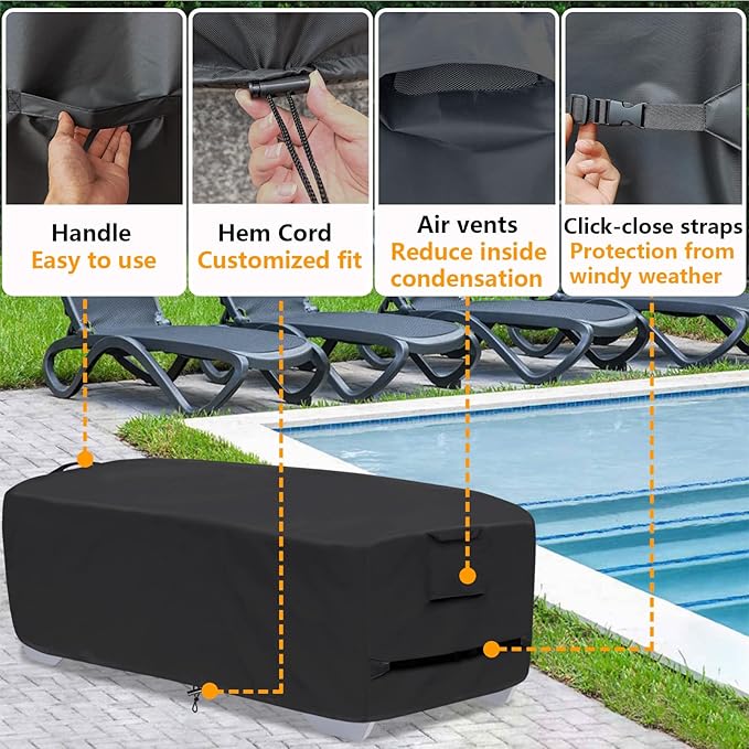 Stackable Chaise Lounge Covers for 2-3 Stackable Patio Lounge Chair, 600D