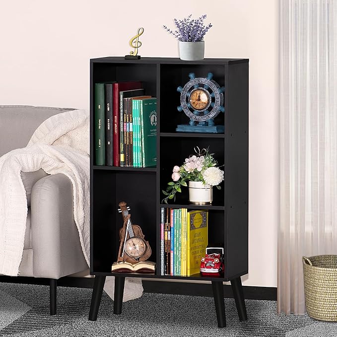 YAHARBO Small Black Narrow Bookshelf, 3 Tier Modern Bookcase