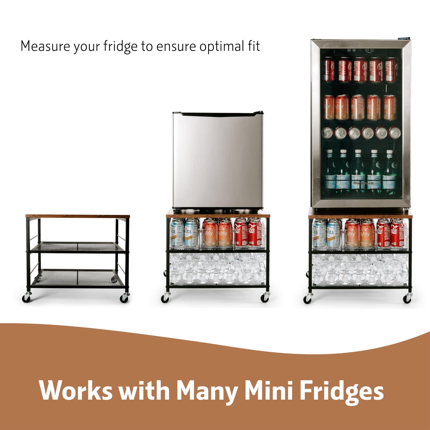 Mini Fridge Stand with Storage, Fridge Cabinet, Heavy Duty Refrigerator Stand Beverage, Dorm Fridge Cart, Microwave Stand, Nightstand, Kitchen Storage Organizer, End Table, Record Player Stand
