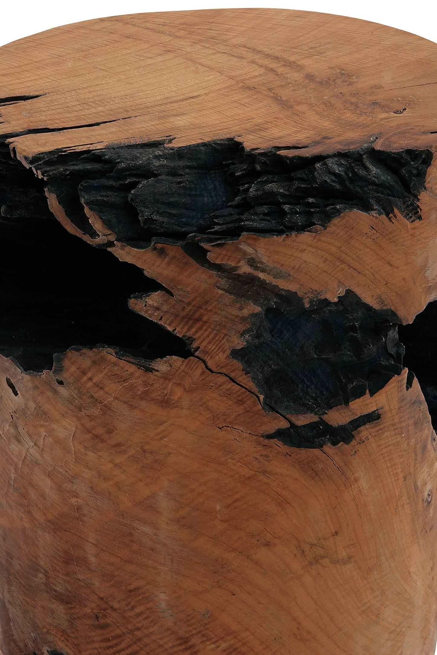 Deco 79 Teak Wood Handmade Live Edge Stump Accent Table with Charred Detailing, 14" x 14" x 18", Brown
