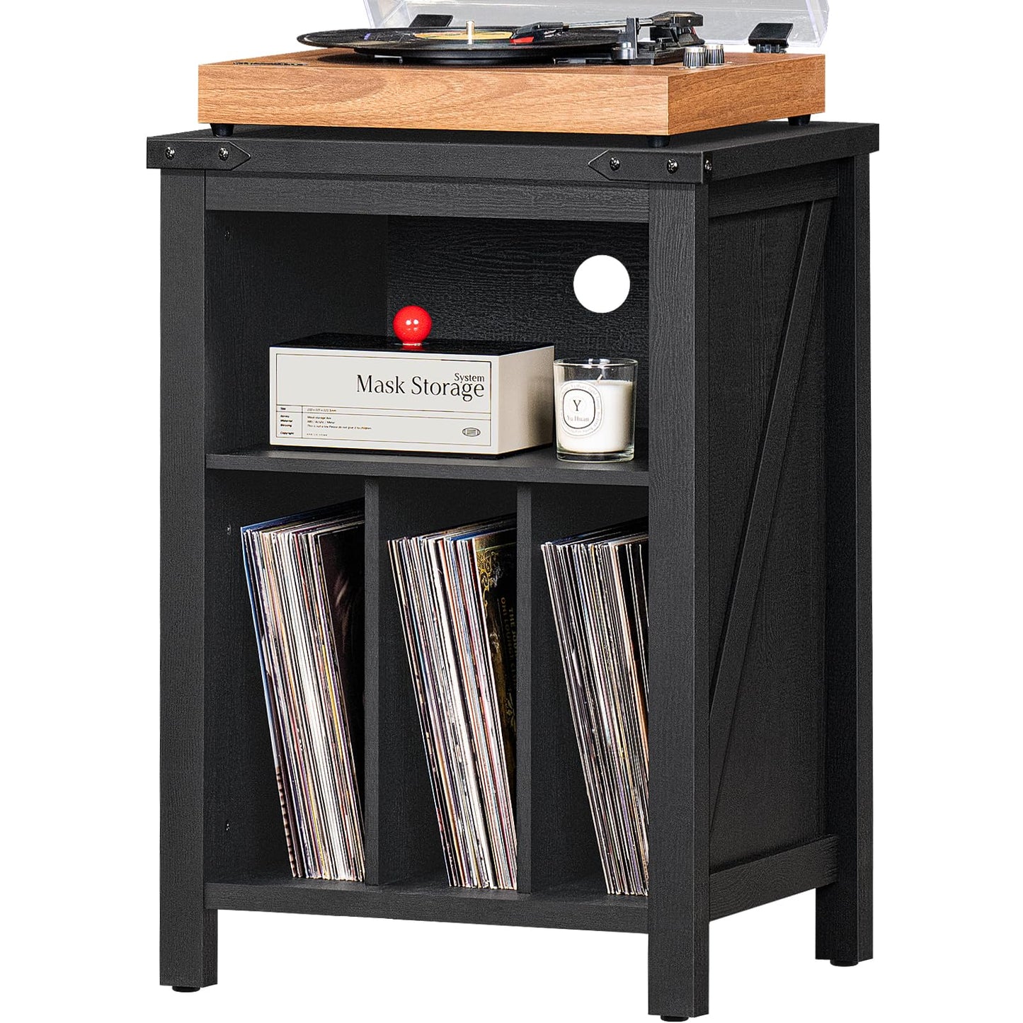 Joaxswe Record Player Stand with Vinyl Record Storage,Black Record Player Table Holds up to 160 Albums,Large Wood Turntable Stand Cabinet Dispaly Shelf for Living Room,Bedroom,Office