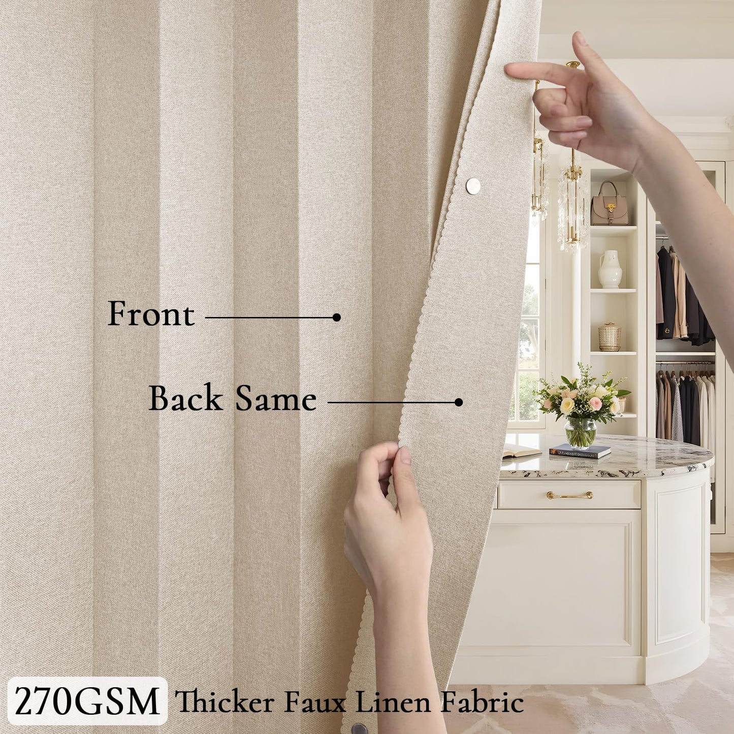 HMYI Accordion Door Curtains for Doorways, Curtain Door for Privacy Use, Fabric Curtain Panel, 1 Panel, W100 x L84, Sand