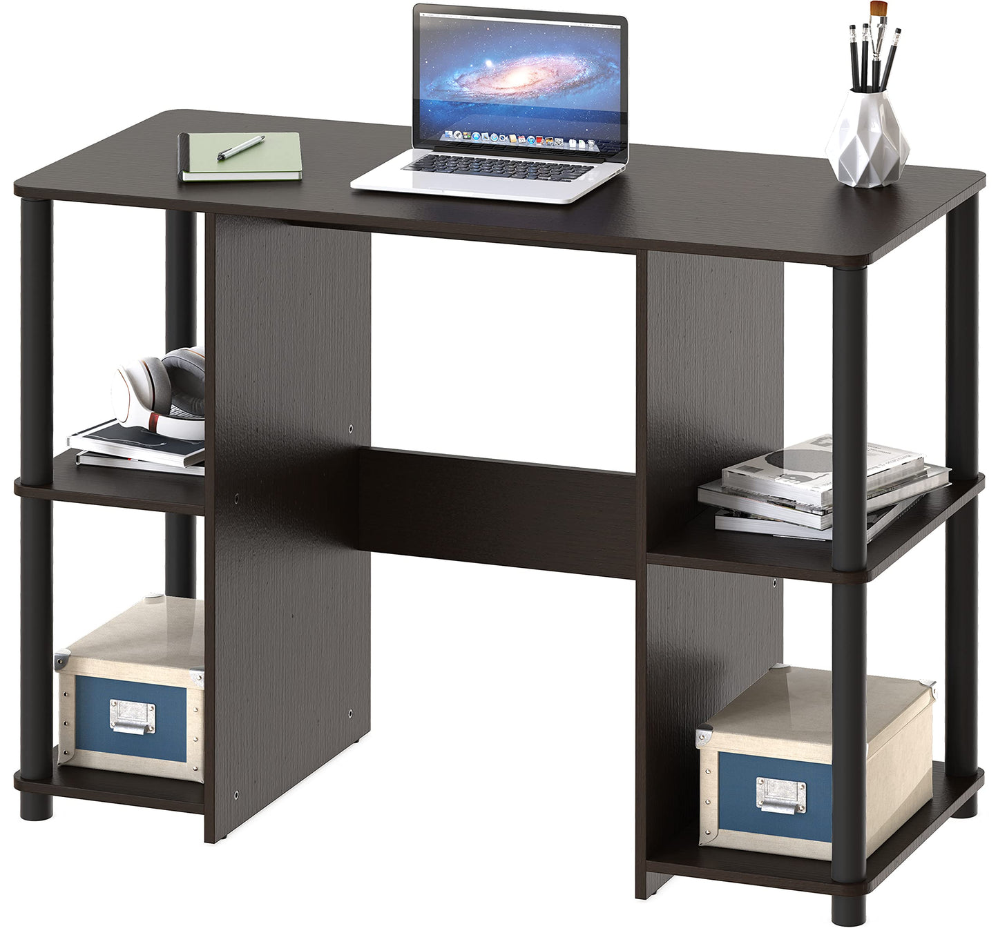 SHW 38-Inch Home Office Wood Desk with Double Sided Shelves, Espresso