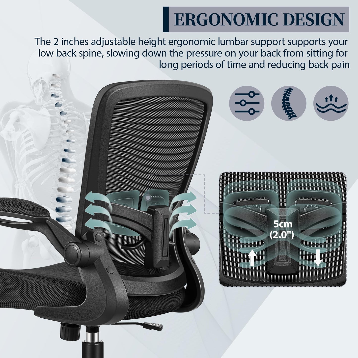 FelixKing Office Chair - Ergonomic Desk Chair with Adjustable Height, 360° Swivel, Flip-up Armrests, Flexible Tilt, Comfy Breathable Cushion and Fabric, Lumbar Support, for Home Conference Room Office