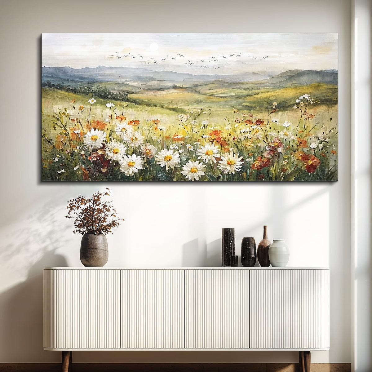 FUHAIHUA Canvas Wall Art For Living Room Large Framed Wall Decor For Office Modern Bedroom Decorations Prairie Flowers Landscape Pictures Farmhouse Paintings Artwork Aesthetic Home Decor 30" x 60"
