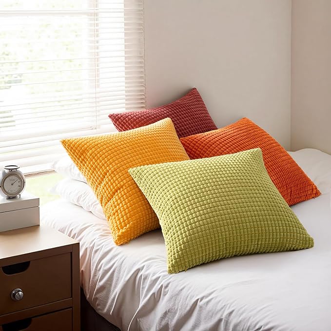 MIULEE Fall Decorative Pillow Covers 20x20 Inch Set of 4 Burnt Orange Green