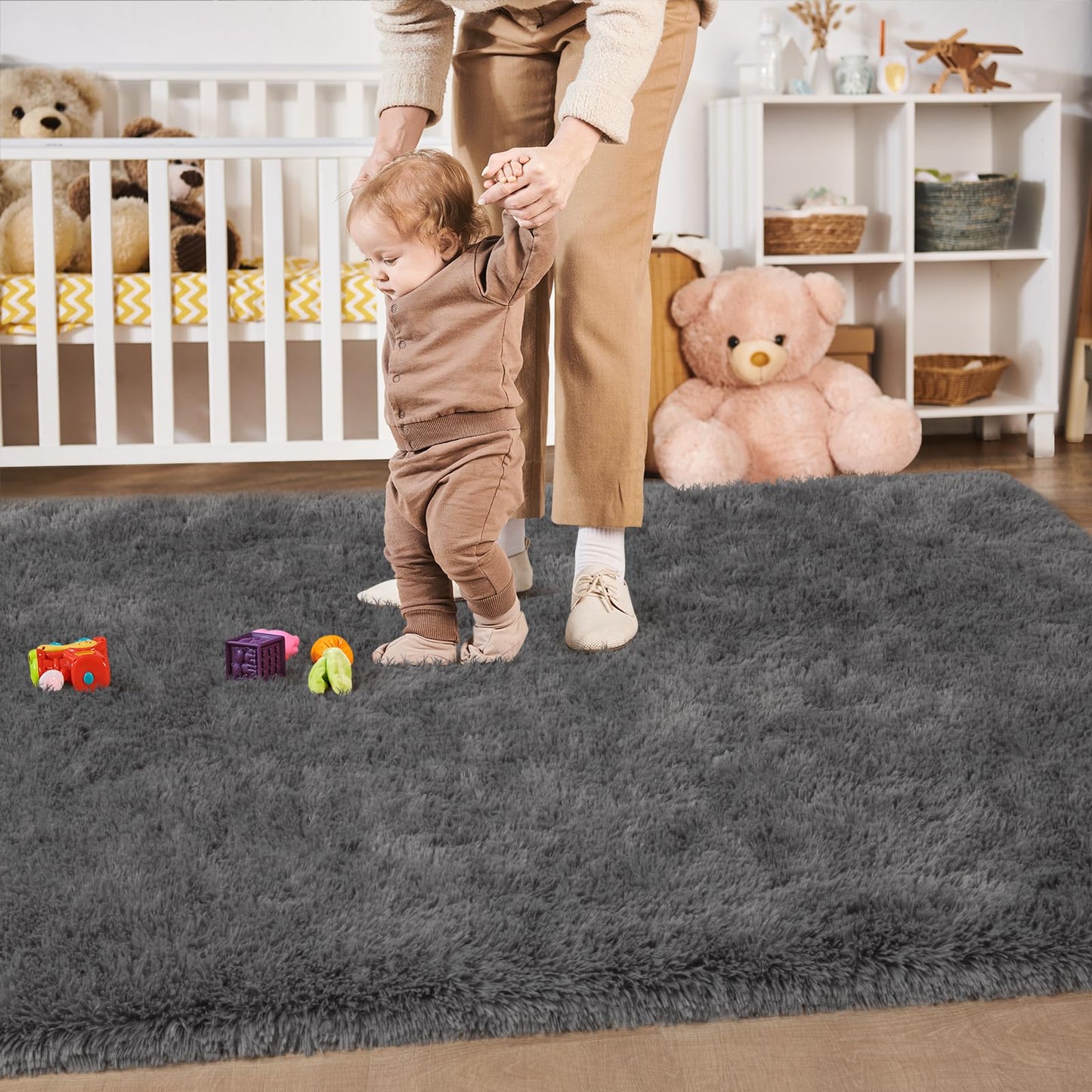 Merelax Soft Area Rugs for Livingroom Bedroom, Shaggy Plush Fuzzy Fluffy Carpet Furry Fur Rug, Modern Indoor Comfy Nursery Kids Dorm Home Decor Floor Mat, 4 x 6 ft, Charcoal