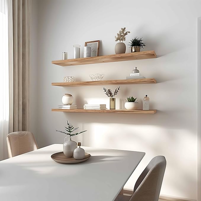 YYWUOJJ Wood Floating Shelves for Wall Decor, Rustic Wall Shelves for Bedroom