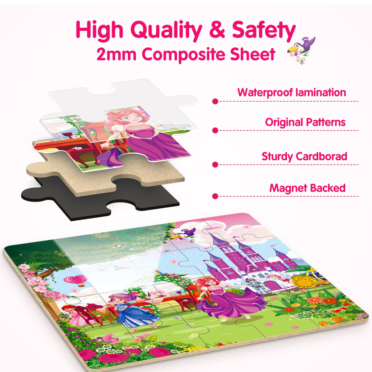 SYNARRY Unicorn Mermaid Princess Magnetic Puzzles for Toddlers 3-5 Girls, 20 Pieces Travel Puzzles for Kids Ages 4-6, Car Airplane Road Trip Activities Toys for 3 4 5 6 Year Old Girls Birthday Gifts