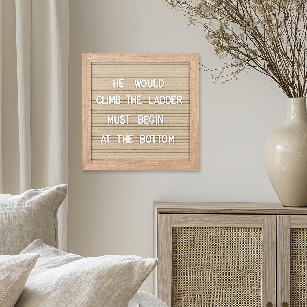 Felt Letter Board with 294 Letters, Numbers, Symbols - 10x10 inch Changeable Message Board with Wooden Frame Wall Mount (Beige)