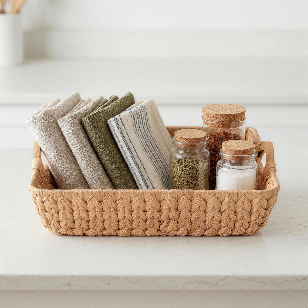Water Hyacinth Wicker Storage Basket, Rectangular