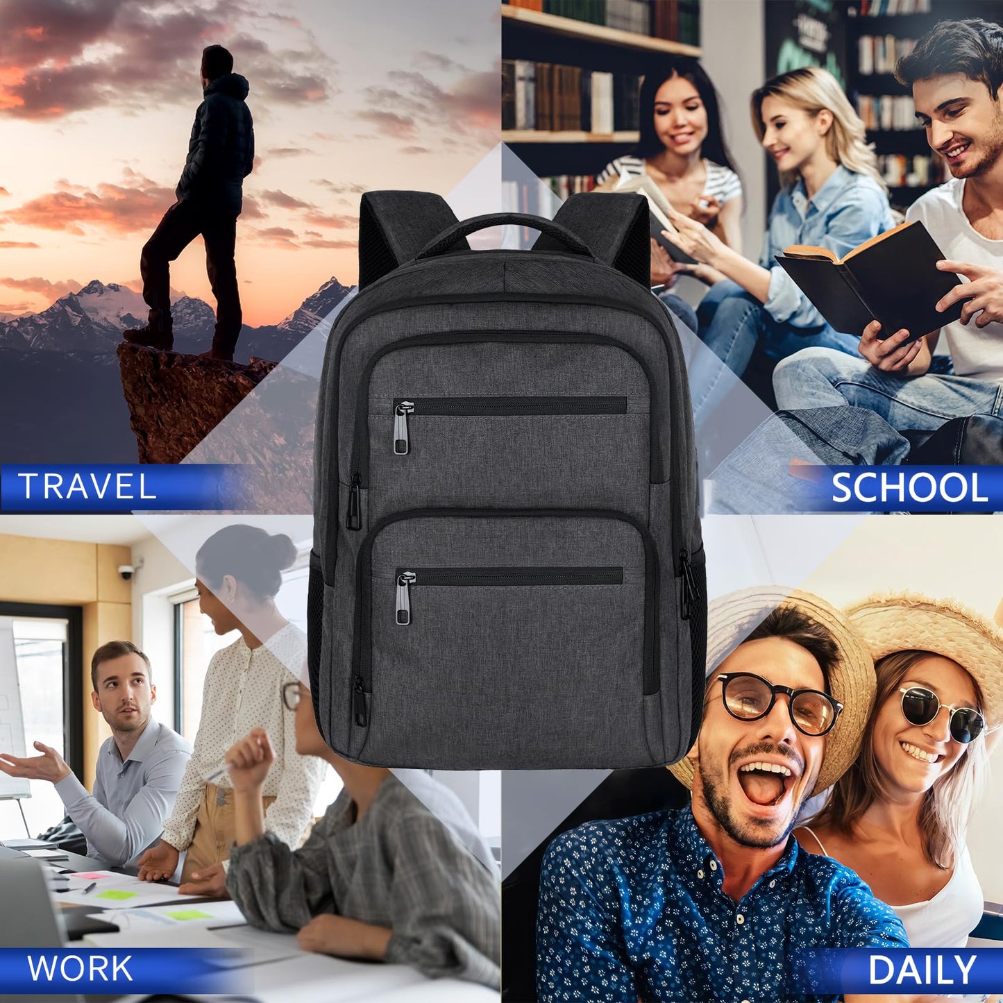 Skaypibs Backpck for Men Women School Backpack for Boys Teens 15.6 inch Laptop Back Pack with Reinforced Straps Bookbag for College High Middle SchoolBusiness Work Mochilas Black