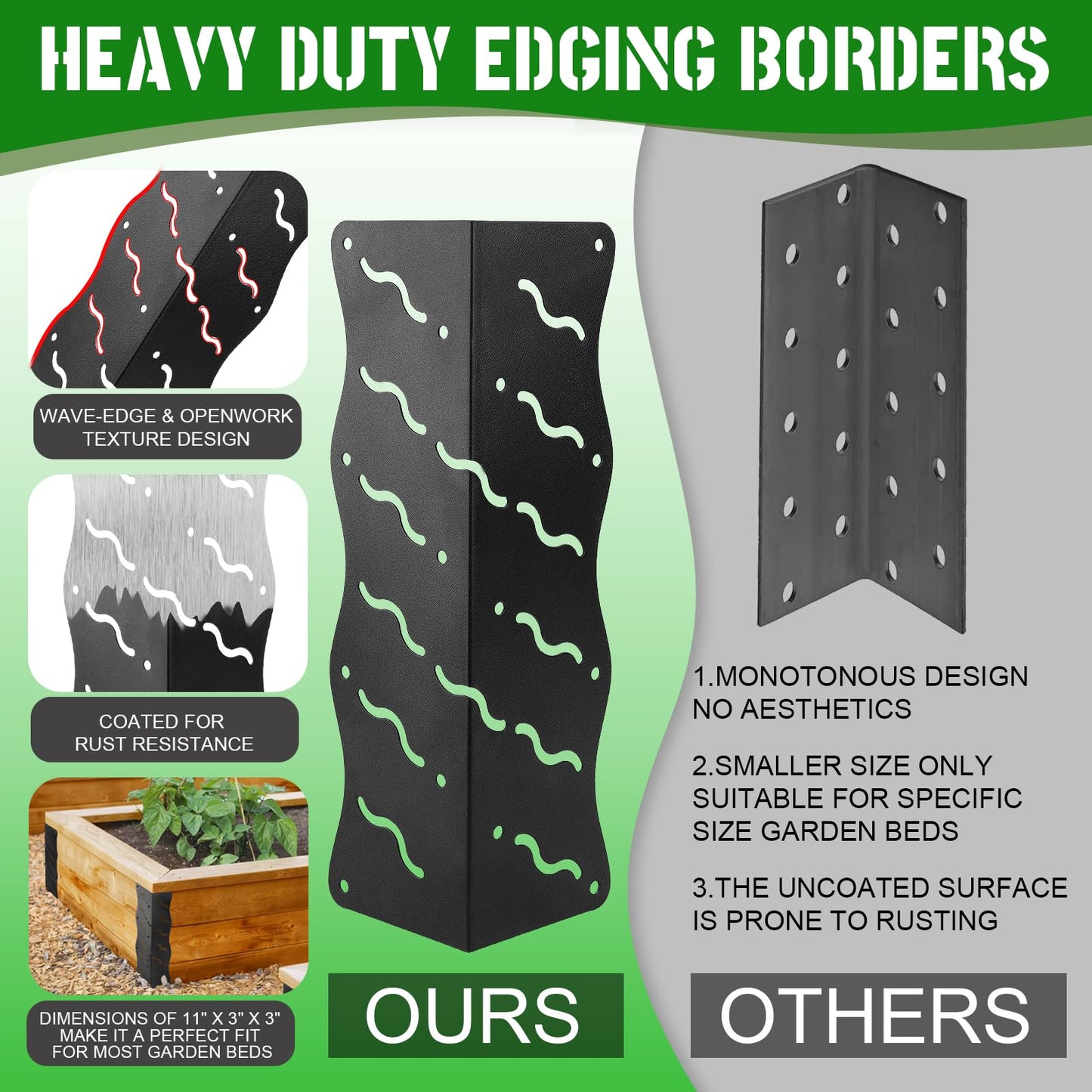 8-Pack Raised Garden Bed Corner Brackets, 11”x3”x3” Heavy Duty Metal Connectors for 20-24 Inch Flower Beds - Includes Long & Short Screws,Rust-Resistant L-Shaped Reinforced Edging