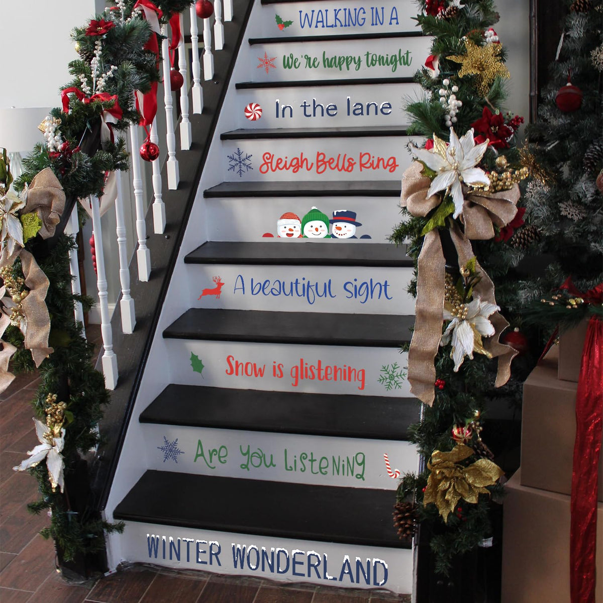 TOARTi Merry Christmas Stairs Stickers Xmas Quotes Wall Sticker Merry Christmas Wall Decals Xmas Party Winter Holiday Supplies Stairs Decoration