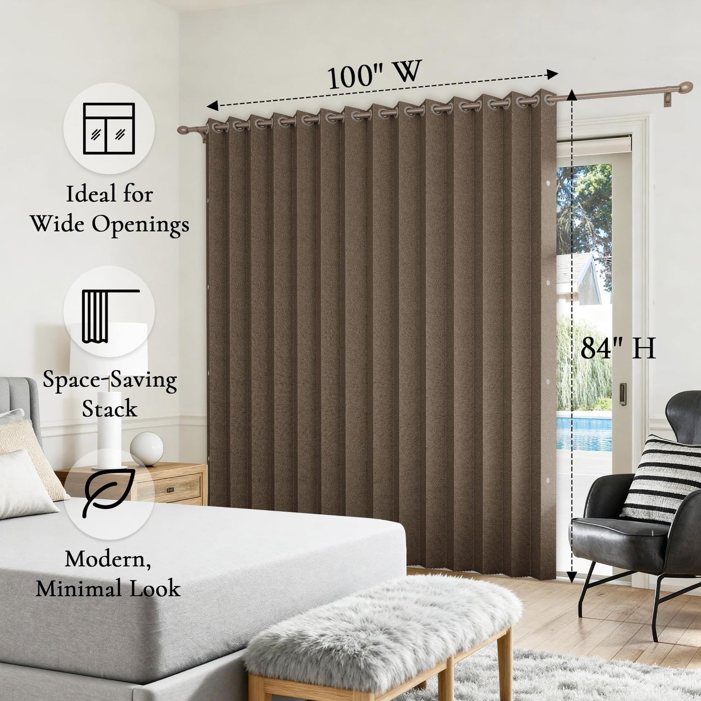 HMYI Accordion Door Curtains for Doorways, Curtain Door for Privacy Use, Fabric Curtain Panel, 1 Panel, W100 x L84, Brown