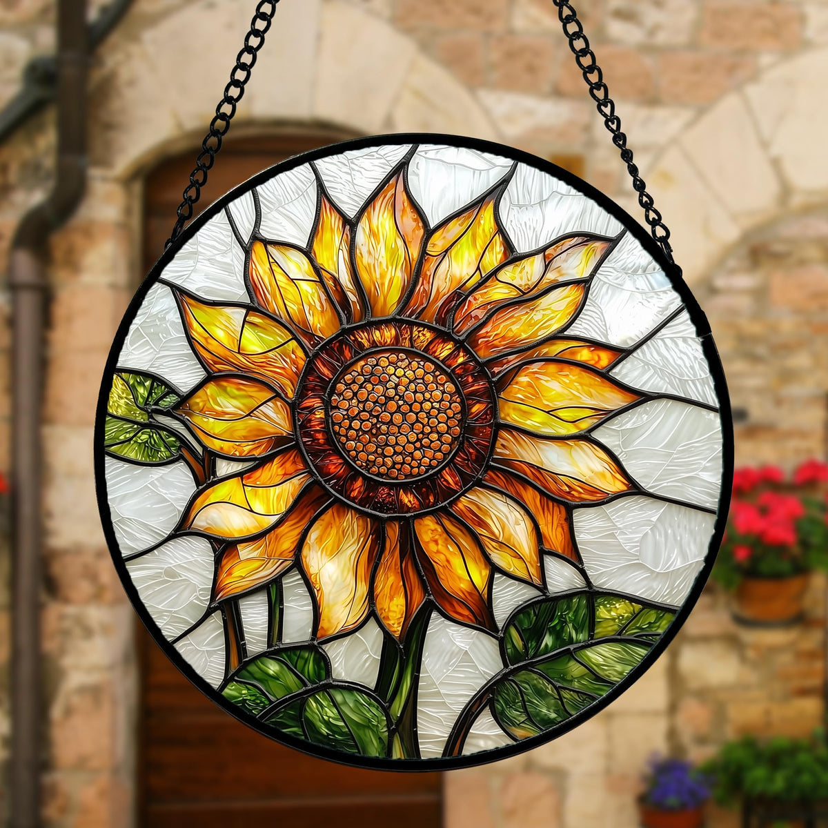 DASTOLL Stained Glass Window Hanging - Sunflower Flower Suncatcher Ready to Hang Window Doors Home Decoration and Christmas, Mother's Day Birthday Gifts for Women, Men, and Mom 6.3x6.3 in