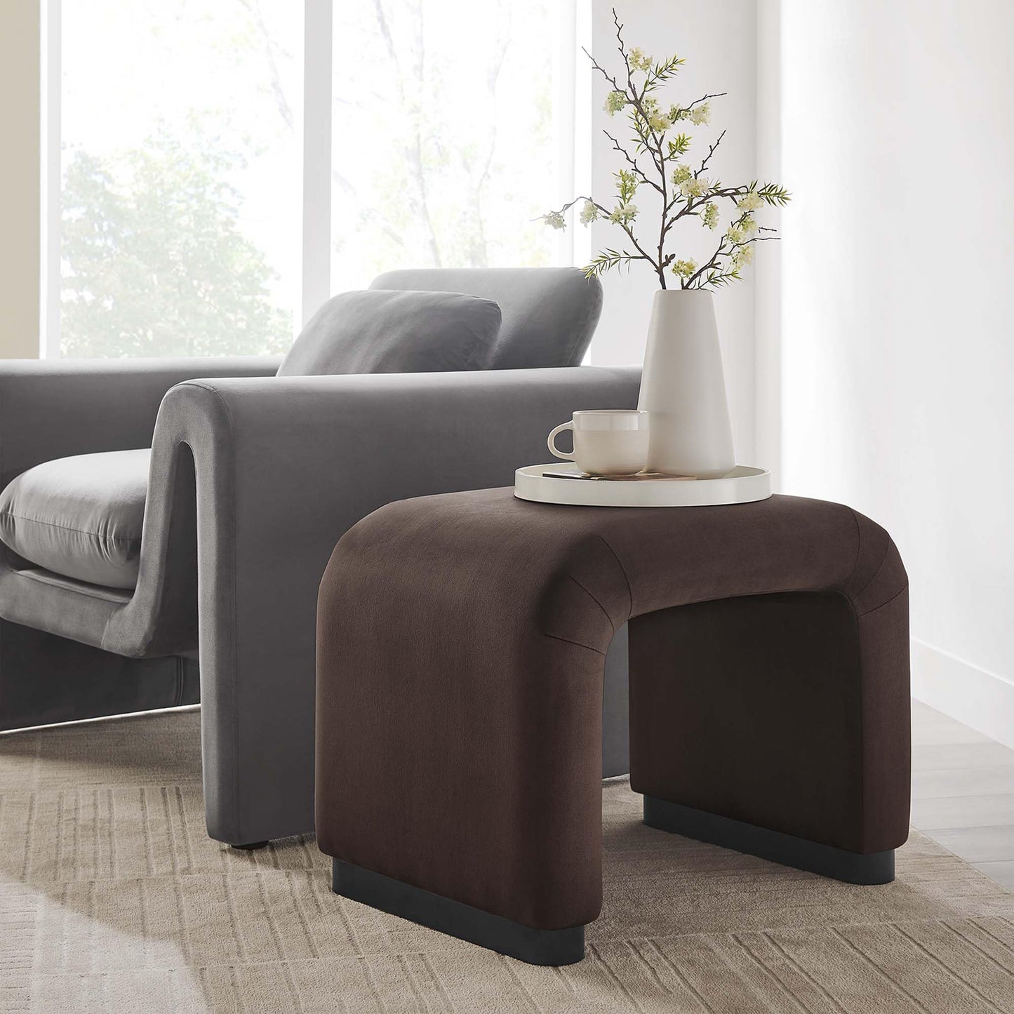 Modway EEI-6733-BLK-CHB Koda Performance Velvet Waterfall Stool, Black Chocolate Brown