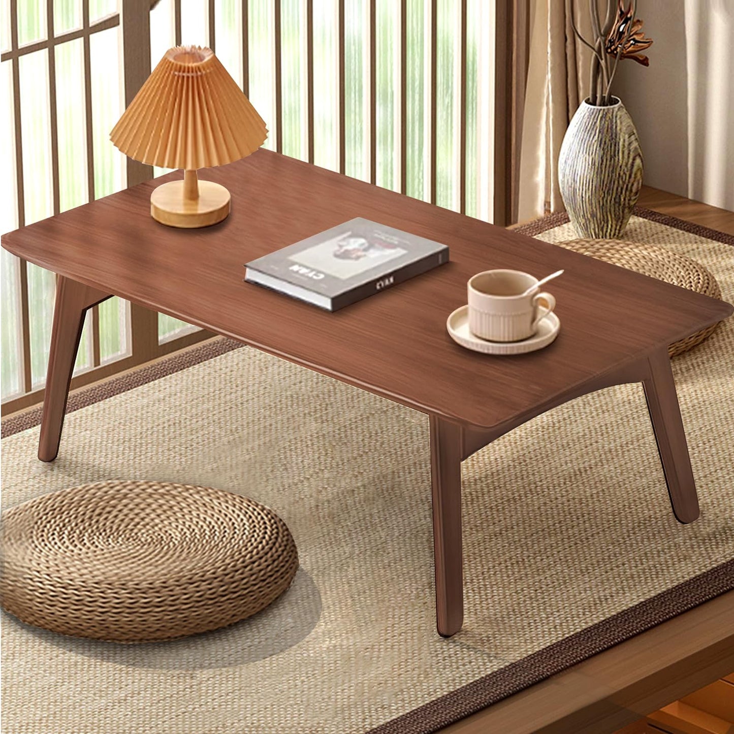 Kuabner Bamboo Folding Coffee Table, Japanese Low Desk, No Assembly Portable Furniture, for Dining Working Studying Relaxing, Walnut, 26 x 16 x 12 Inches
